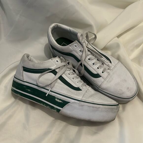 Vans Old Skool Stackform Sneakers in white with green sports stripes size 10 - Picture 2 of 8
